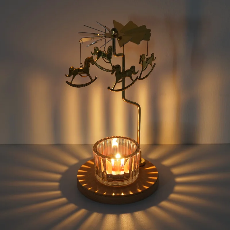 

Домашний вращающийся подсвечник с деревянным дном, магнитная дорожная ветряная мельница, прогулочная карусель, подставка для лошадей