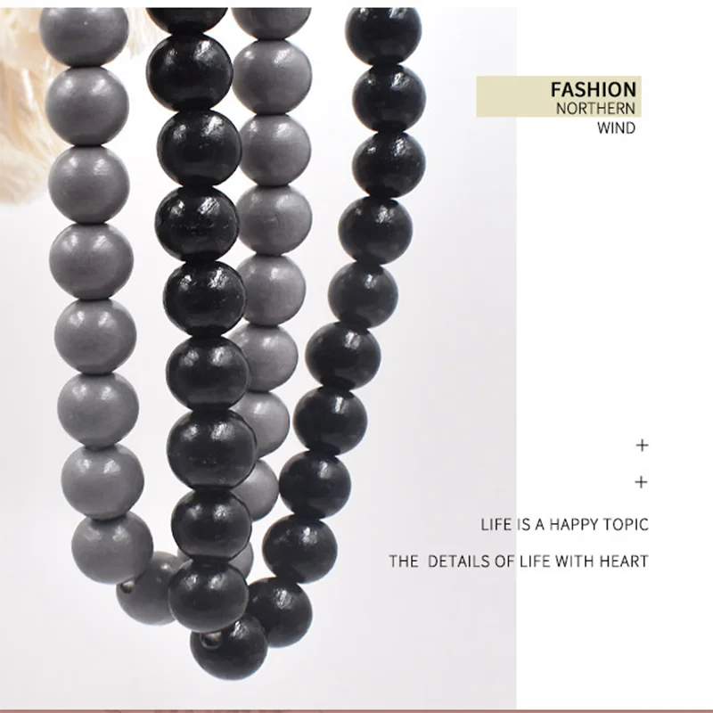 Хлопковая кисточка натуральная деревянная гирлянда из бусин черные темно-серые