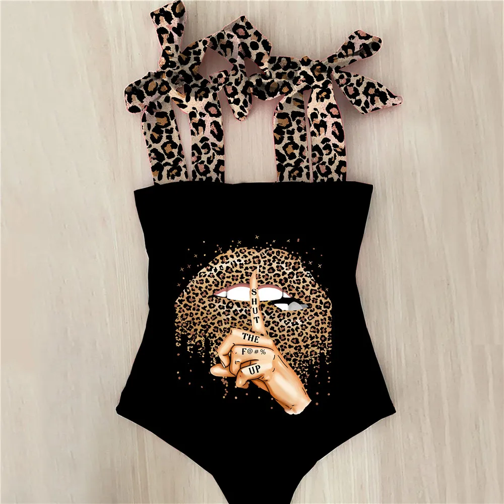 Новинка 2022 сексуальный цельный купальник на бретельках с принтом губ женский