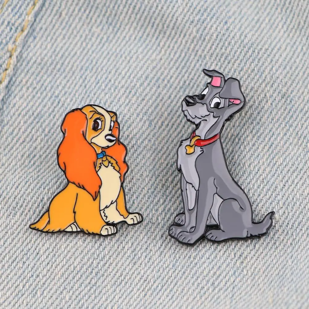 

90s Vintage Cartoon Couple Dog Enamel Pin Lapel Pins for Backpacks Brooches on Clothes Cute Jewelry Gift Anime Accessories
