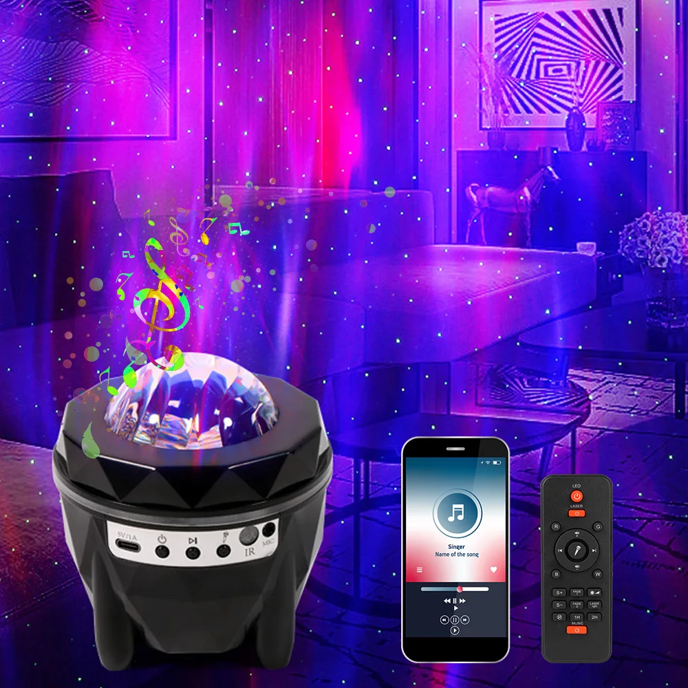 

Music Sync Ocean Wave Night Light Starry Sky Lamp Bluetooth Speaker LED Star Galaxy Projector Remote Control Atmosphere Lights