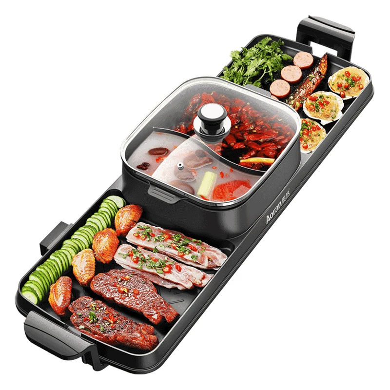 

220V 2 In 1 Household Electric Grill Hot Pot Electric Barbecue Grill Multi-function BBQ Machine Frying Pan