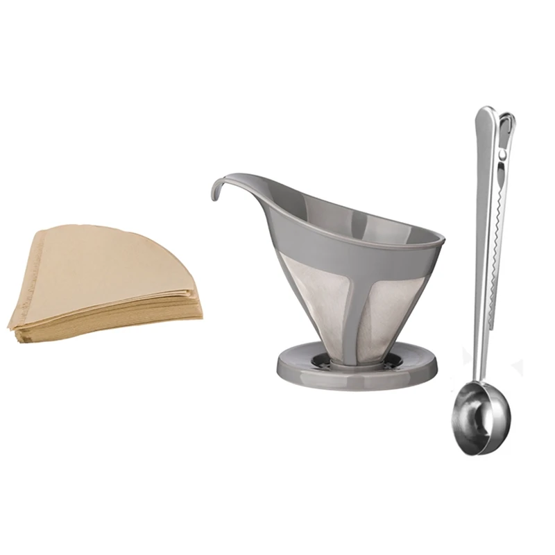 

Reusable Single-Cup Pour over Coffee Brewer Coffee Dripper with Disposible Paper Filter Grinder Tool Gray