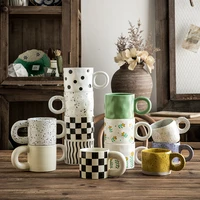hand painted flower ceramic coffee cup home office mug with saucer spoon breakfast milk juice tea handle cup microwave safe