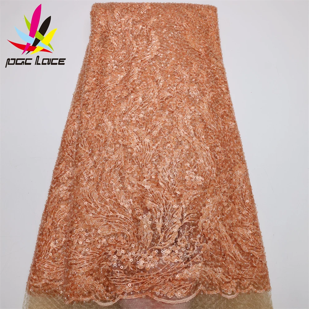 

PGC French Nigerian Sequins Groom Laces Fabric 2022 High Quality African Laces Fabric Wedding French Tulle Lace Material LY582-1