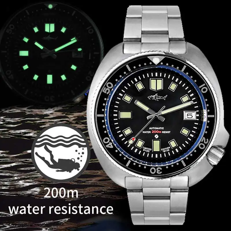 

HEIMDALLR Mens Turtle Mechanical Watch Sapphire NH35A Stainless Watch 200M Waterproof Diver Watches Automatic Movement Watch