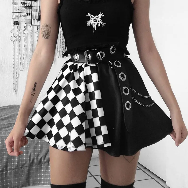 

Gothic High-waisted Sexy Pleated Skirt Y2k Harajuku Vintage Aesthetic Women Moto & Biker Skirts for E Girl Kawaii Punk Clothing