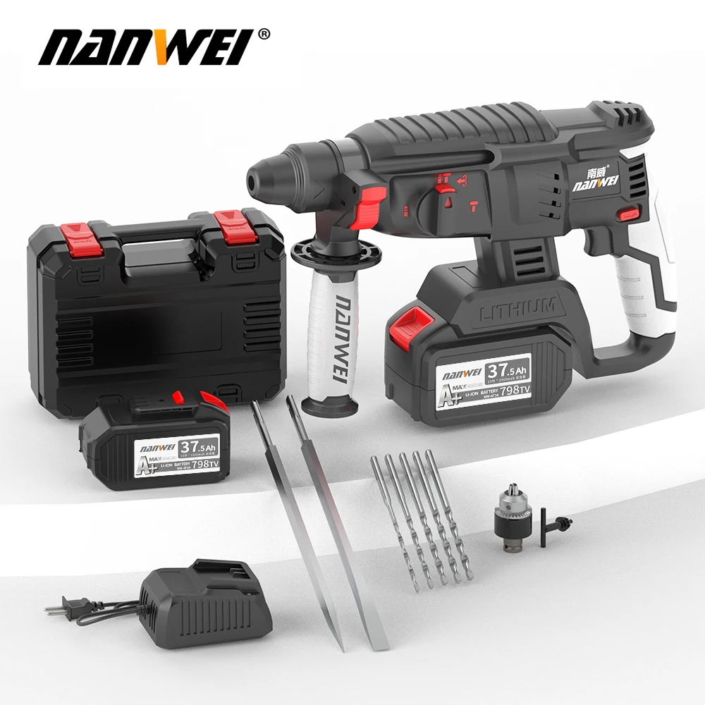 Электрическая дрель NANWEI 21 в, мощный беспроводной роторный Ударный Молоток, сверло для бетона с портативным ящиком для хранения инструментов