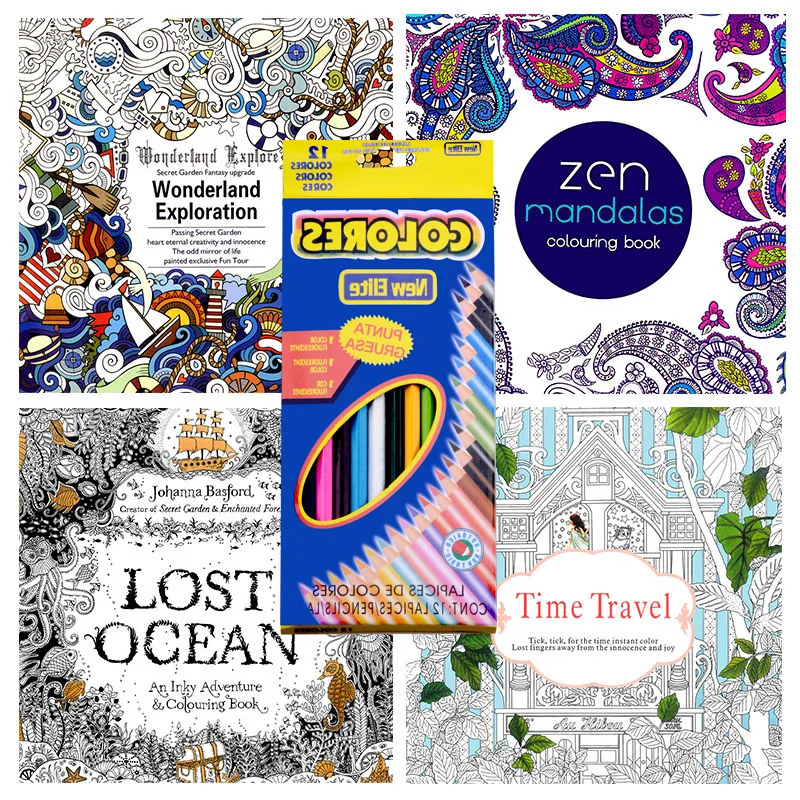 

16pcs Coloring Books Colored Pencil Set Kids Drawing Book Adult Stress Relief Coloring Hand-Painted Student Doodles Stationery