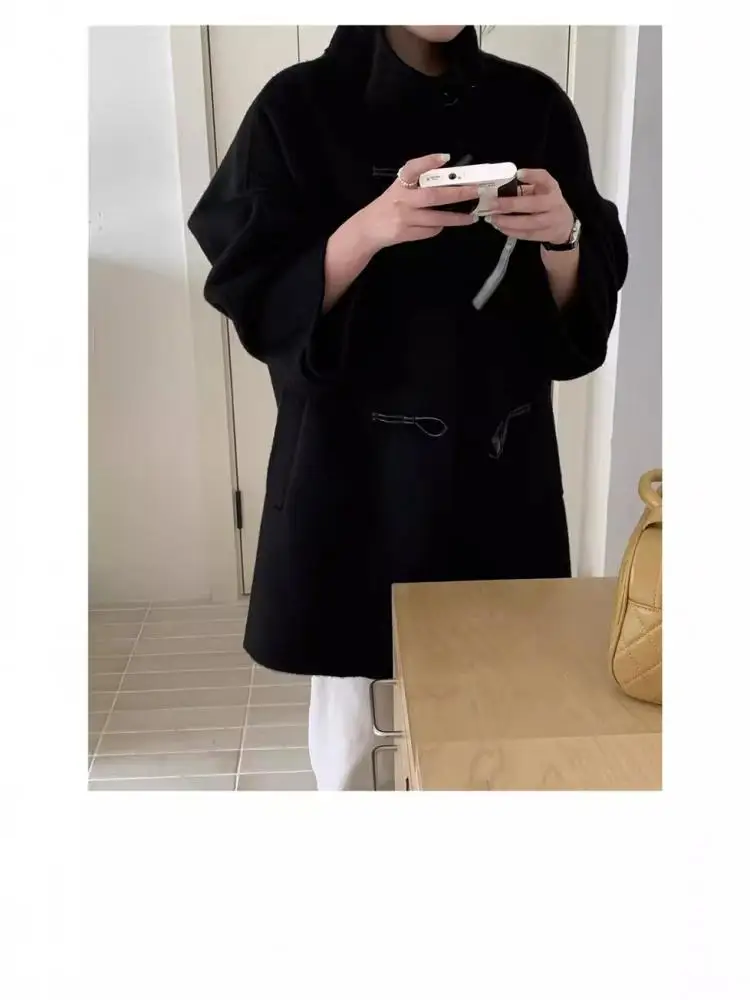 Женское шерстяное пальто с воротником-стойкой