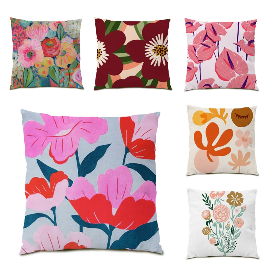 

Cushions Cover Polyester Linen Living Room Decoration Decorative Cushion Covers Fashion Velvet Fabric Flower Pillowcase E0742