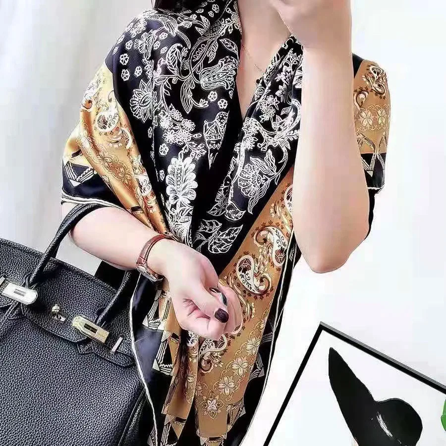 

Большие шелковые на ощупь атласные женские рандомные хиджабы модные брендовые пляжные палантины Пашмина шарфы-пончо