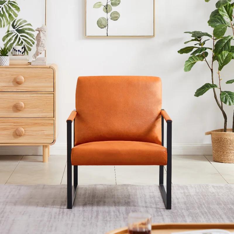 

Lounge\ Living Room\ Office or The Reception Area PU Leather Accent Arm Chair with Extra Thick Padded Backrest And