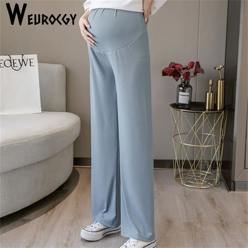 Pregnant Women Trousers 2023 Spring Summer New Style Versatile Wide Leg Pants Wear Loose Solid Color Pregnancy Nine Cent Pants