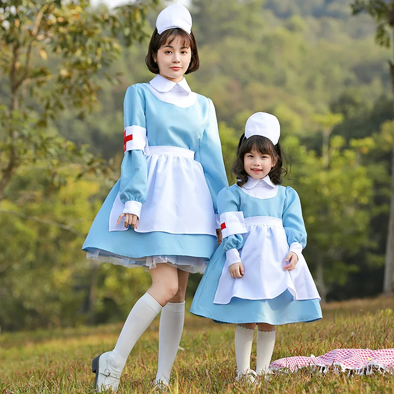 

Women Nurse Costume Japanese Anime Maid Costume For Kids Girl Family Sissy Maid Lolita Cosplay Costume For Halloween