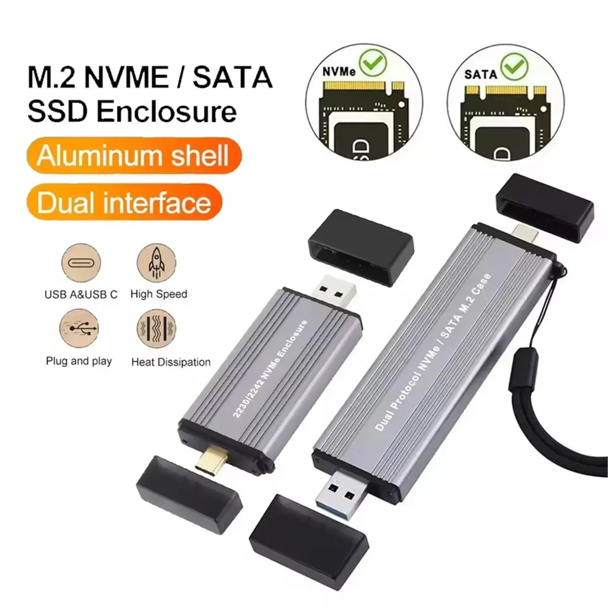 Фото Акция: Корпус-адаптер для SSD M.2 NVMe NGFF SATA с поддержкой двух протоколов, 10 Гбит/с, внешний бокс для жестких дисков NVMe и SATA №1