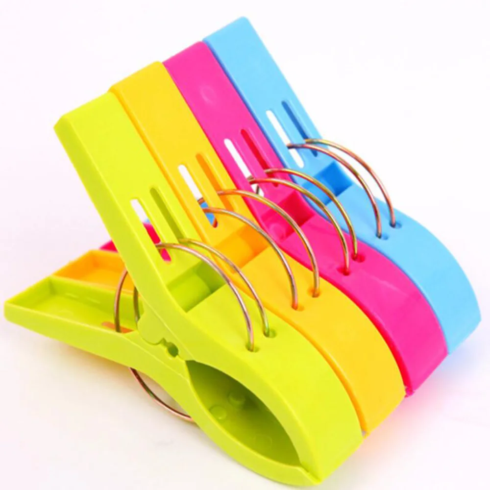 

4Pcs Beach Towel Clips Plastic Quilt Pegs for Laundry Sunbed Lounger Clothes Pegs Home Bathroom Organization Gadgets for Home