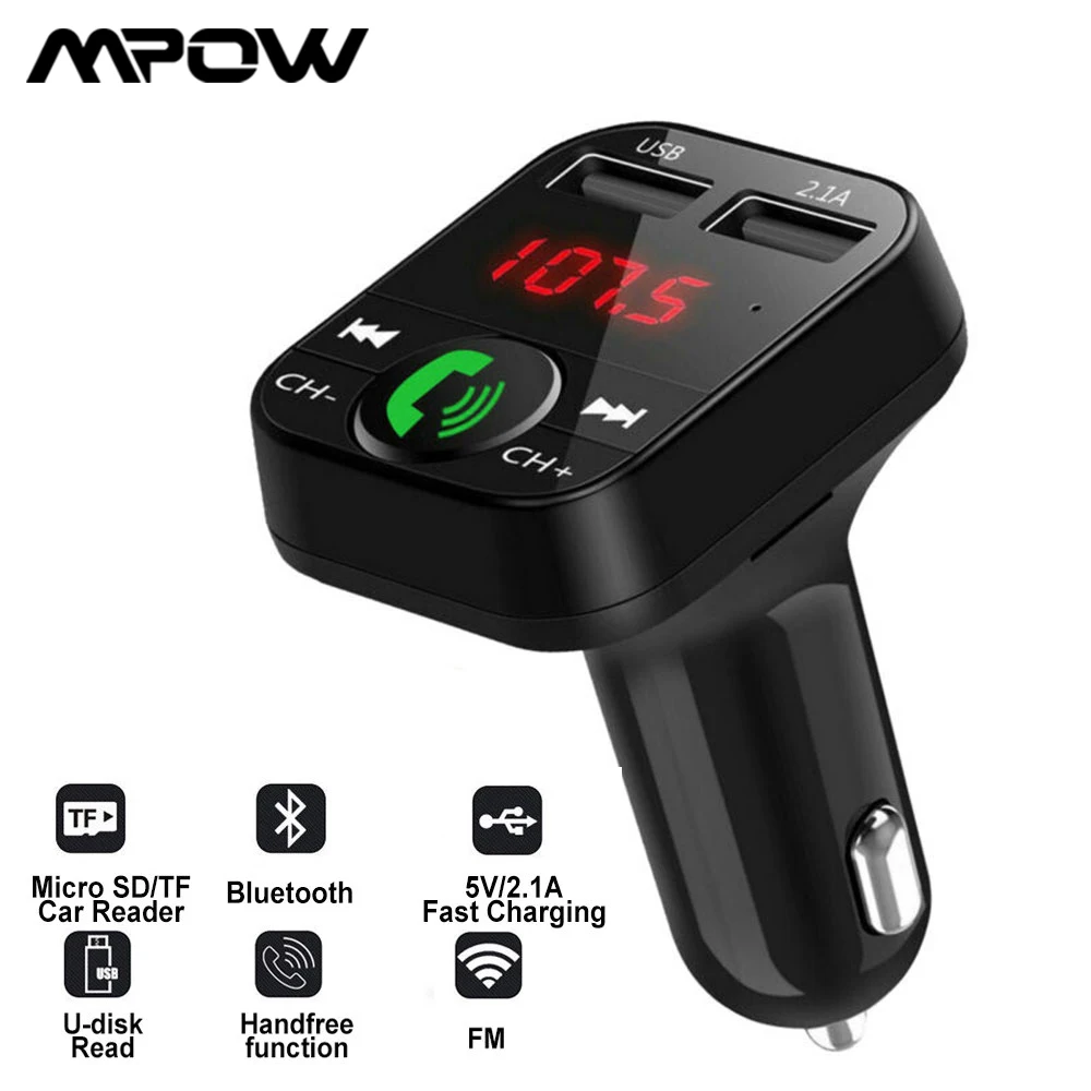 

MPOW Car Bluetooth 5.0 FM Transmitter Wireless Adapter Mic Audio Receiver Auto MP3 Player 2.1A Dual USB Fast Charger Car Adapter
