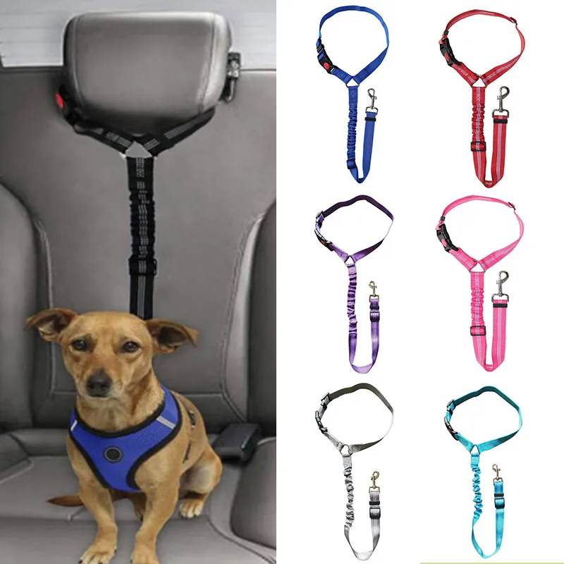 

Pet Car Seat Belt Restraint Adjustable Elastic Connect Dog Harness in Vehicle Travel Reflective Leash Safety Rope for Dog Cat