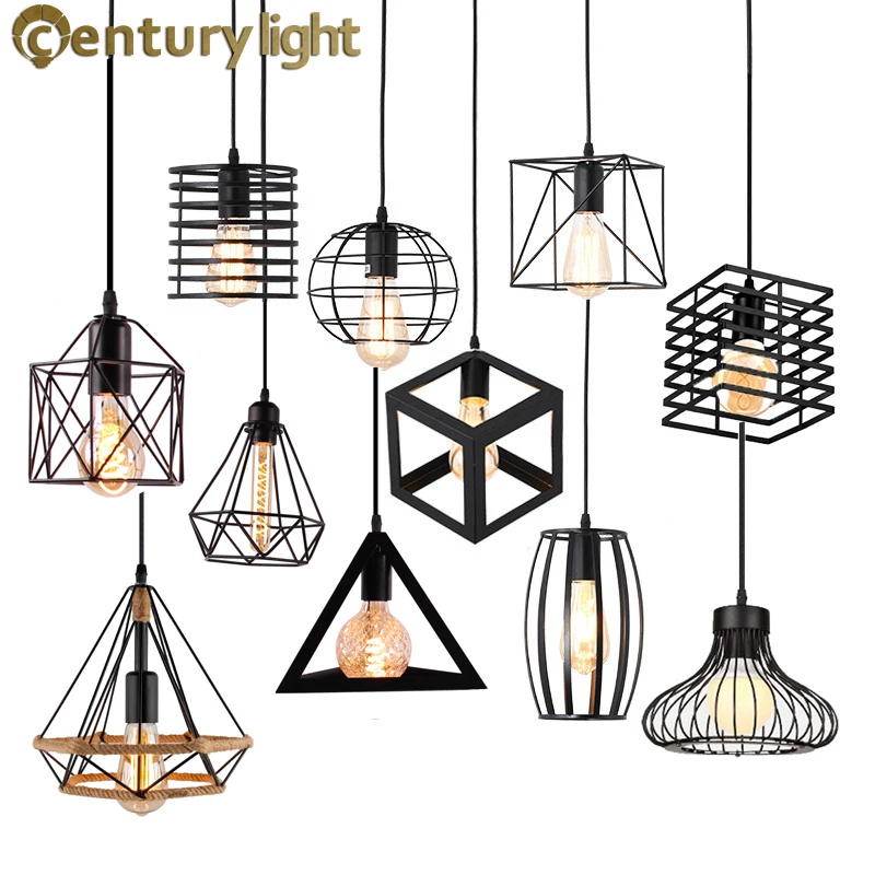 

Modern Cage Pendant Light E27 Iron Minimalist Vintage Scandinavian Loft Pyramid Pendant Lamp Metal Hanging Ceiling Lamp Fixtures