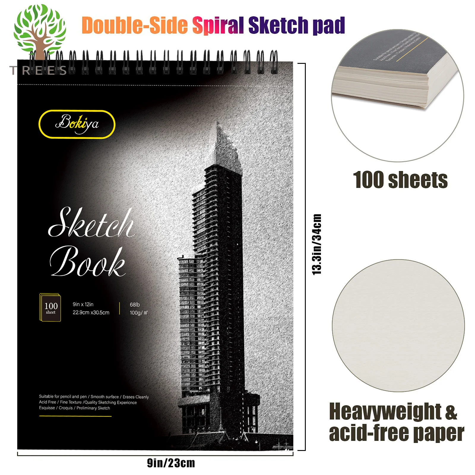 Бескислотный спиральный альбом для рисования письма и 100-строчный пустой блок