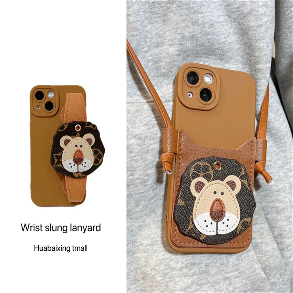 

Cartoon Lion Wristband Protective Case for iPhone 14 Phone Case Apple 13/12 11 Women's Crossbody Phone Case