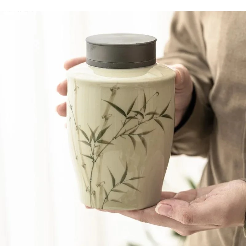 Ручная работа керамическая банка для чая с листьями бамбука крышка из сплава