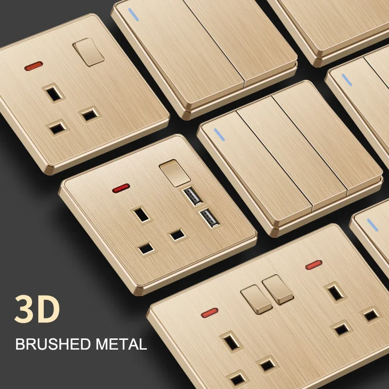 Фото Стандартный выключатель света YINKA 13A Великобритании, двойная розетка с USB, настенный выключатель 1, 2, 3, 4 группы, AC110-250 В, пластик, тип 86/146 №1