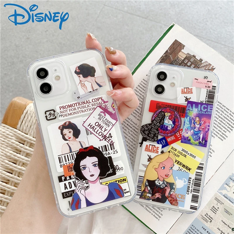 

Disney Alice Snow White Princess Cases for iPhone 13 12 11 Pro Max Mini 7 8P X XR XS XSMAX Cool Transparent Back Cove for Girl