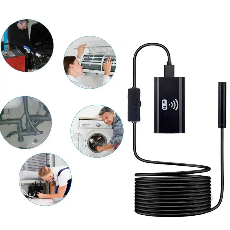 

HD 1.0MP Wifi Endoscope Camera Waterproof 10M Soft Wire 8mm Len Battery Power Pipeline Inspection Borescope for Android IOS PC