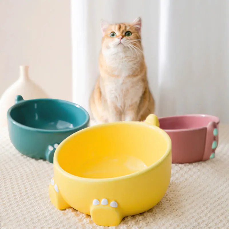 

Ceramic dinosaur foot shape rice bowl cat dog oblique mouth protection cervical vertebra easy to clean and drink water pet bowl