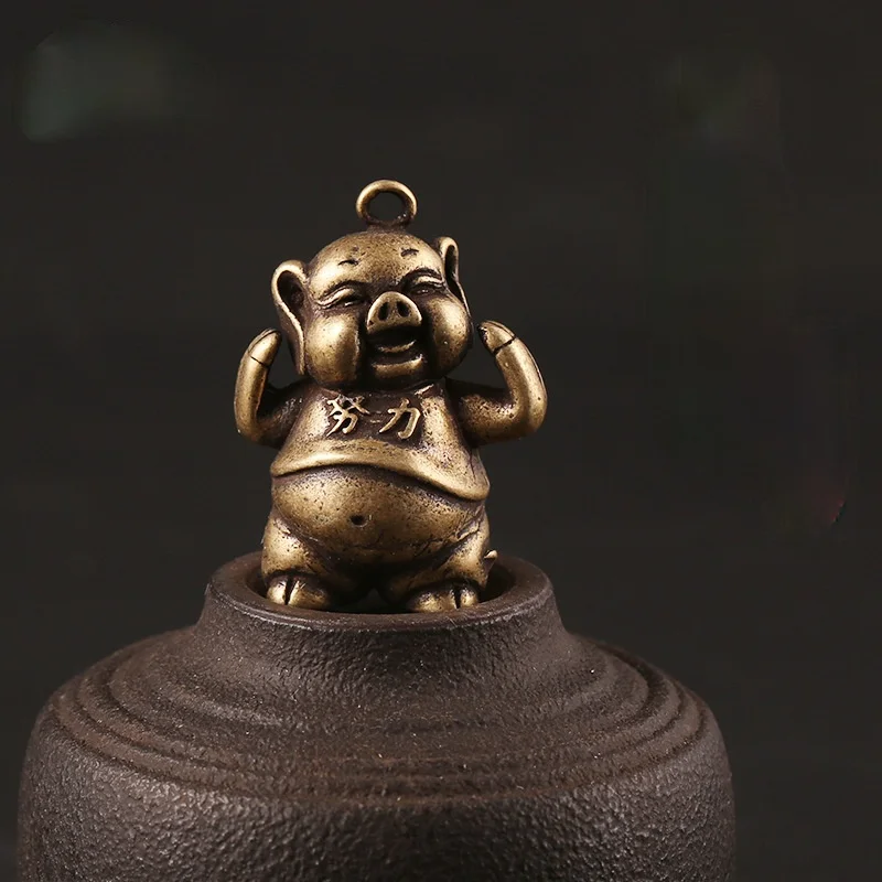 

Brass small brass zodiac mini pig pendant car keychain charm