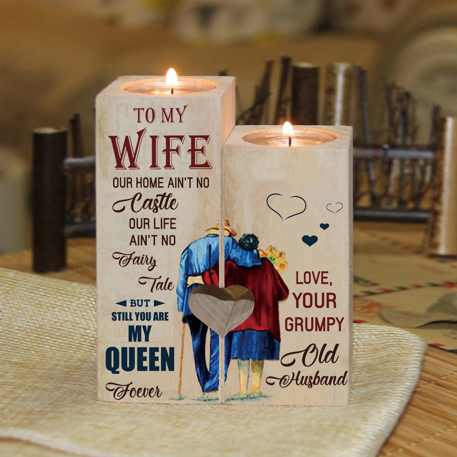 

Mother's Day gift, heart, candlestick, creative wooden display.