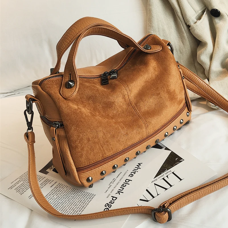 

NIGEDU Vintage Rivet Women Handbag Matte Leather Boston Big Tote Bag Winter New Shoulder Bags For Women Messenger Bag Blosa Sac