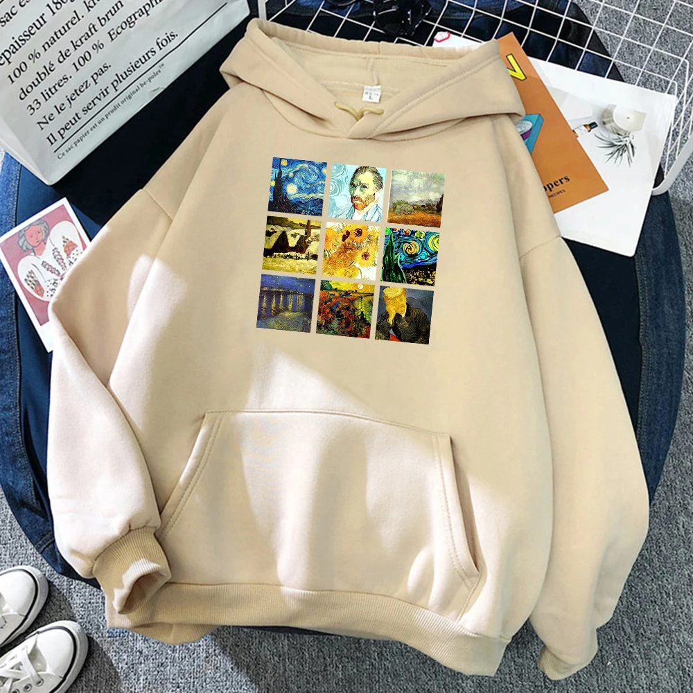 

World famous painting Sanskrit Van Gogh Print Male Hooded simple Loose Hoodies Street Fleece Hoodie Loose O-Neck Pullover Tops