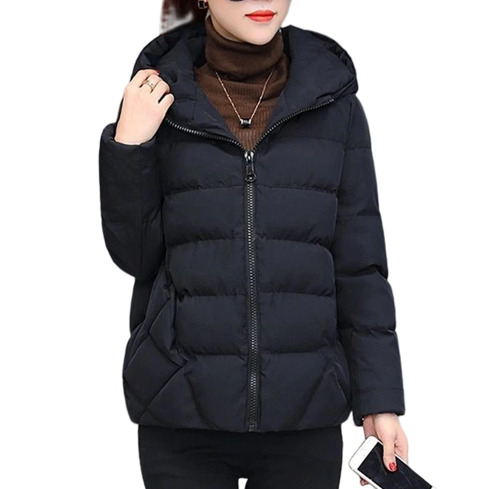 

All- Hooded Cotton Coat Windproof Warm Thicken Coats Suitable for Going Shopping Wearing