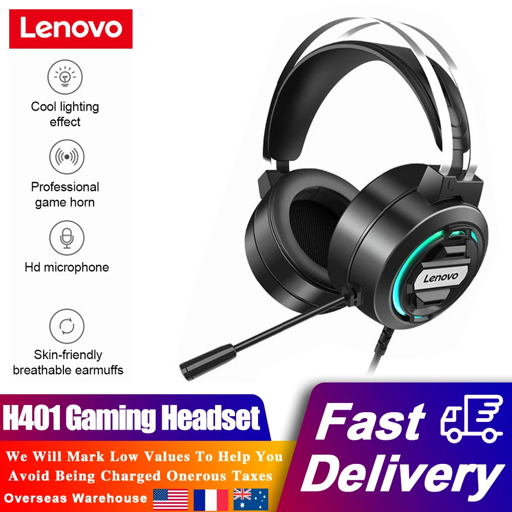 

Lenovo H401 PC Headphone USB Wired Over-Ear Gaming Headset With Microphone RGB Light Over Ear Earphones for Game Players Headset