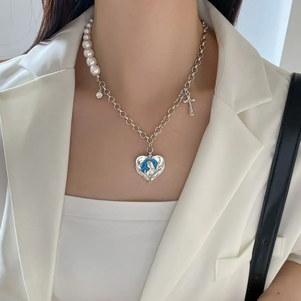 

Fashion Jewelry Clavicle Chain Gemstone Cross Necklace Korean Style Necklace Love Heart Pearl Choker Women Necklace