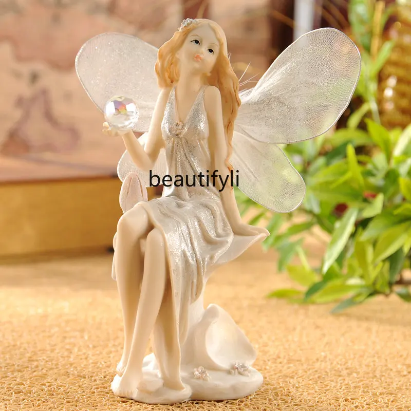 

yj European Resin Decorations Exquisite Character Angel Living Room Decoration Crystal Ball Flower Fairy