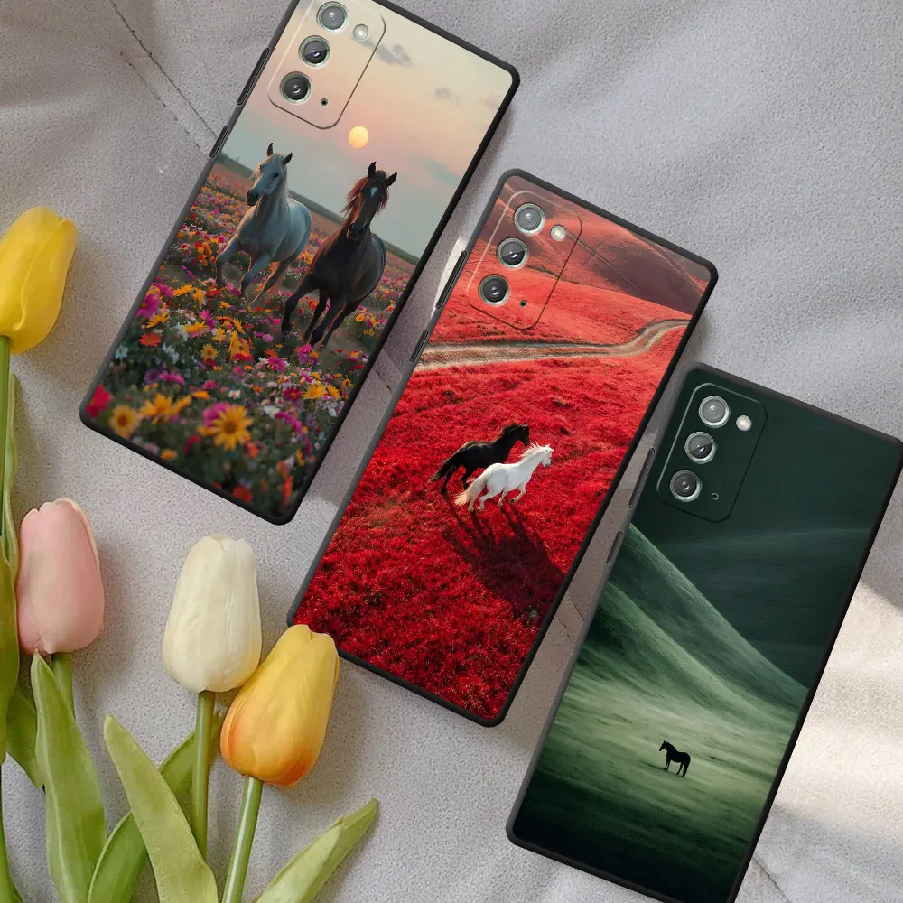 Фото Чехол Steed Flower Field Horse для Samsung Galaxy Note 20 Ultra 5G 10 Plus 9, черный, из ТПУ, для телефонов M12 J6 Plus J7 J8 J5 Prime №1