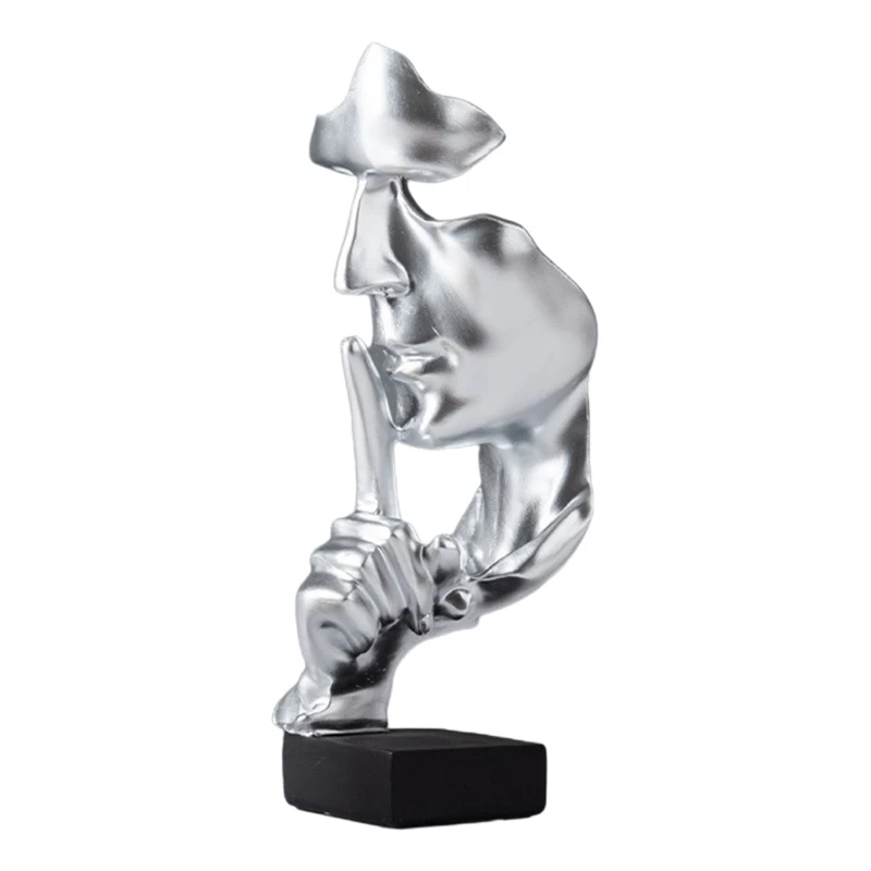 

European Style Abstract Thinker Statue Nordic Silence Is Golden Resin Sculpture Figurine Modern Art Home Office Bookshelf