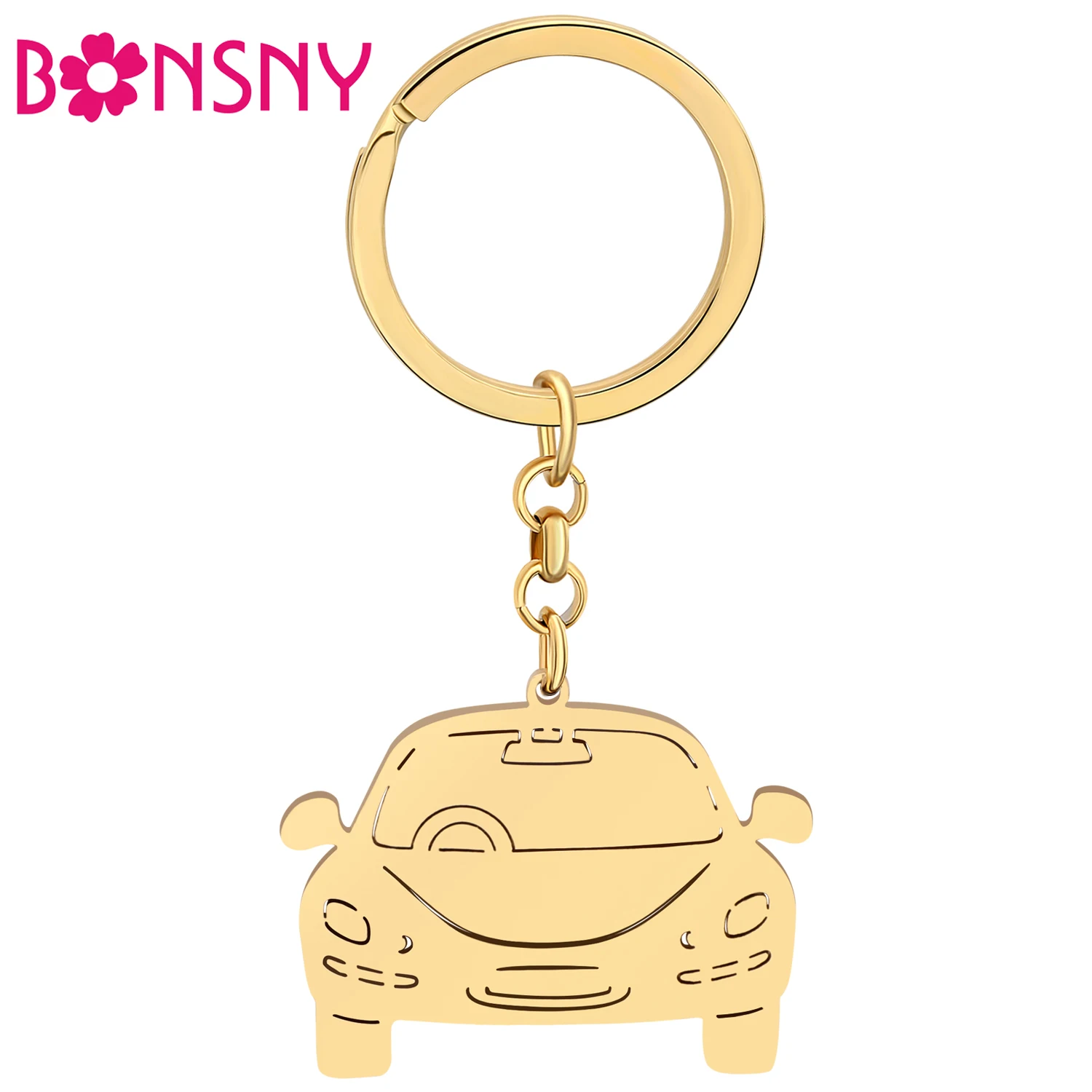 

Bonsny Stainless Steel Gold-plated Classical Car Keychains Keyring Backpack Charms Key Chains Fashion Jewelry For Friends Gifts