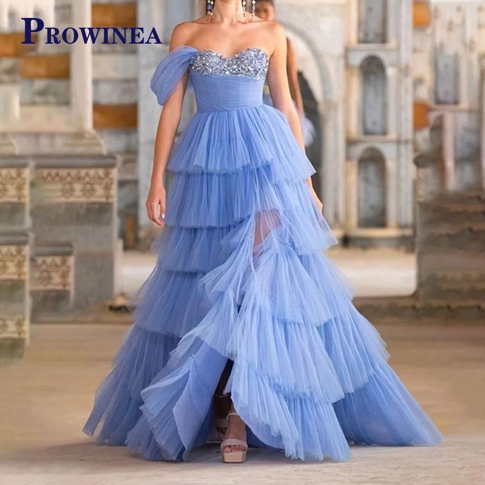 

Prowinea Sweetheart Formal Party Dresses For Women Tiered Tulle Sleeveless Sequined A-LINE Vestidos Robes De Soirée Custom Made