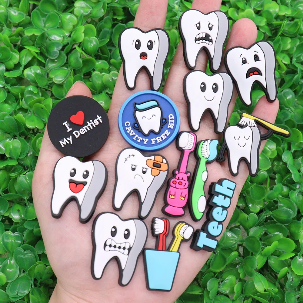 1-14Pcs PVC Toothbrush Dental Health DIY Children Croc Jibz Shoe Charms Accessories Dentist Designer Ornament