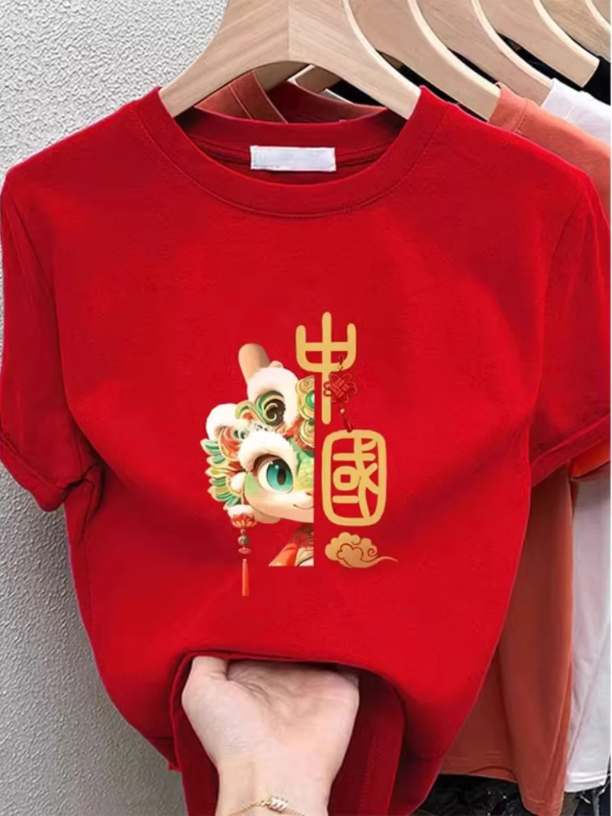 Extra Large 50.00kg Red Western Sle Snake Year of Fate Pure Cotton Short sleeve T-shirt 2025 New Couple look Half Sleeve