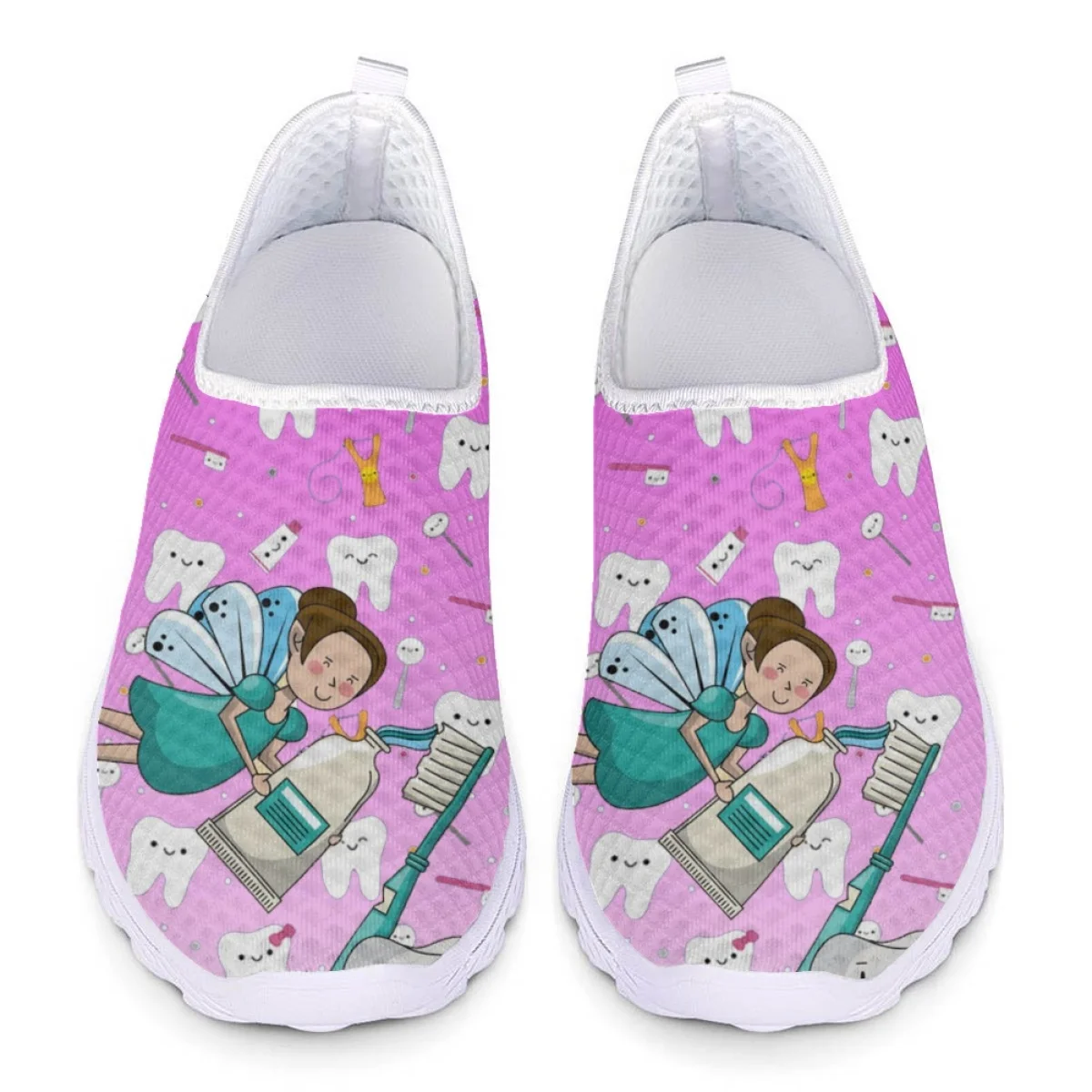 

Belidome Women Sneakers Cute Dental Nurse Design Slip on Light Mesh Walking Shoes Summer Breathable Flats Shoes Zapatos Planos