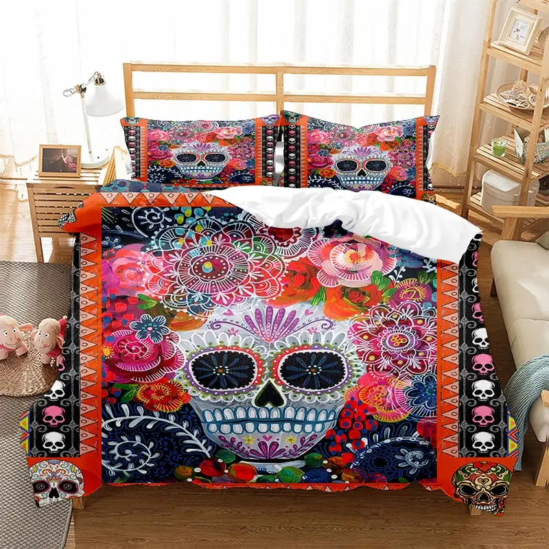 

Skull Creative Pattern Bed Sheet and Quilt Set Comes In A Wide Range of Sizes and Styles King Size Bedding Set