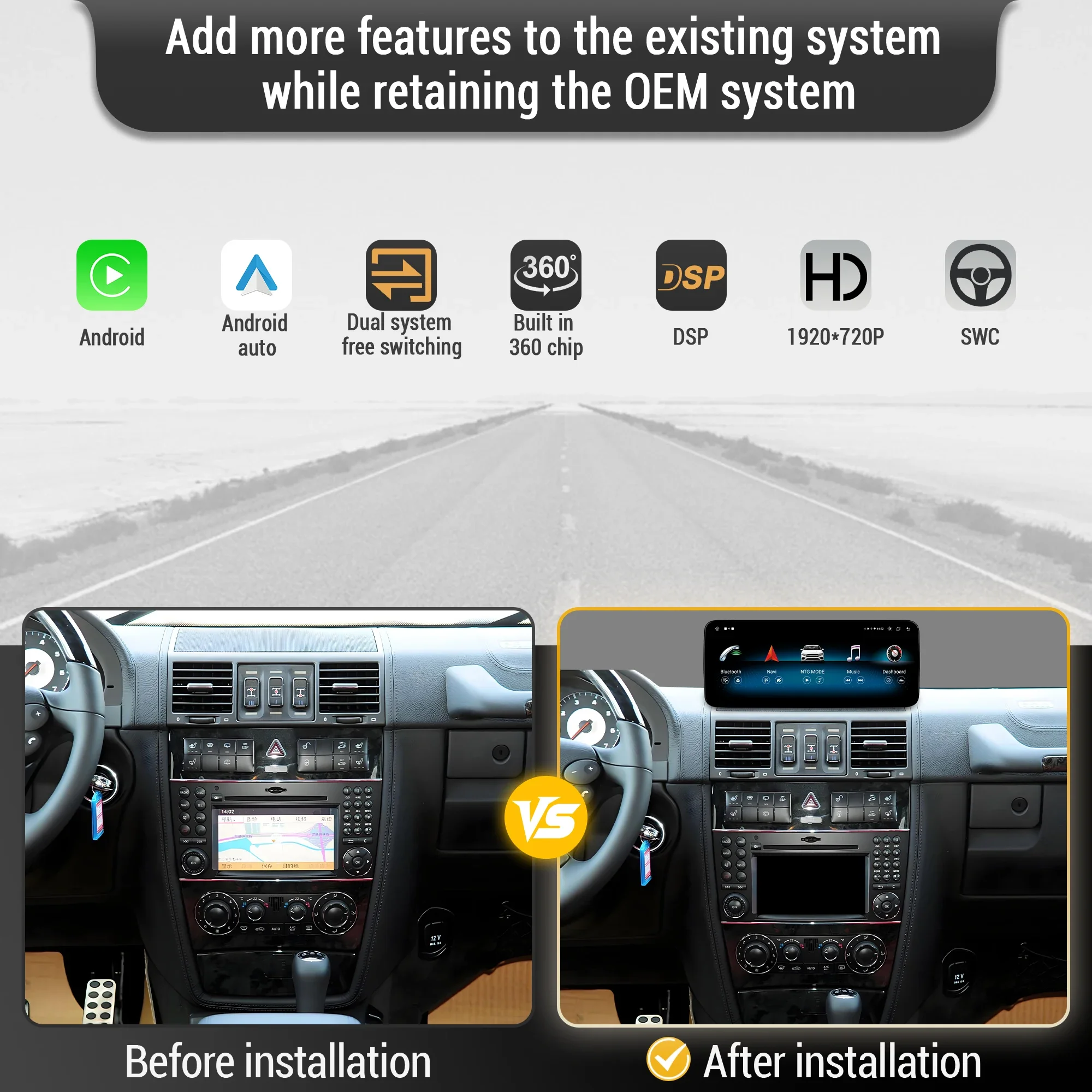 Фото Автомагнитола для Mercedes-Benz G-класса G500 G55 W461 W463 2008-2015, Android 14, беспроводной Bluetooth, CarPlay, Snapdragon 680, головное устройство с экраном №2