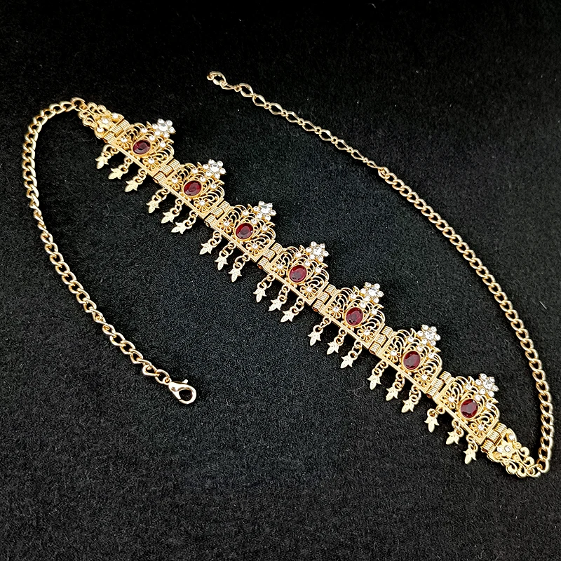 Algeria Wedding Jewelry Hair Chain Gold Color Crystal Tassel Headband Forehead Chain Crown Women's Gifts Tiara Bands Accessories