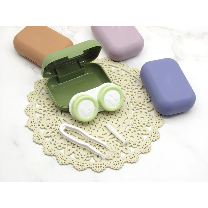 

Mini Square Contact Lens Container Holder with Mirrors Frosted Contact Lens Case Women Cute Colored Contact Lenses Box Eyes Care